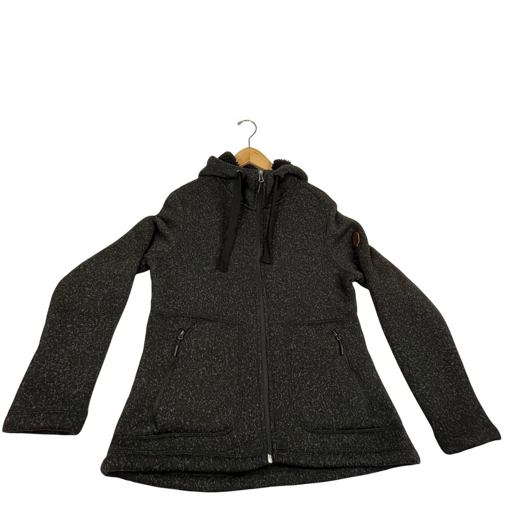 Free Country Womens Marled Knit Sherpa Lined Full Zip Hooded Jacket Charcoal M